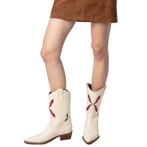 Zadig & Voltaire Cara Western Boots – Flash (Cream) | US 6–7 / FR 37 | NWT - Picture 1 of 8